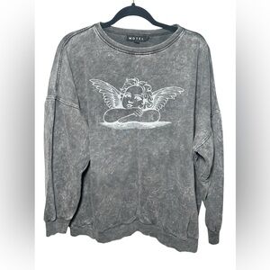 Motel Glo‎ Sweatshirt in Stone Wash Cherub Angelo Print Oversized Size Medium